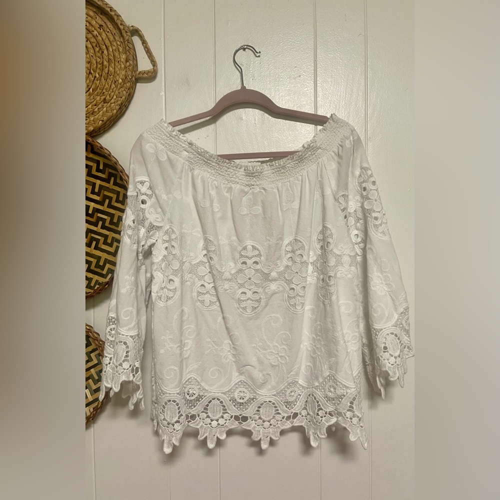 Chico's White Lace Off the Shoulder Top Size 2 - Picture 2 of 4